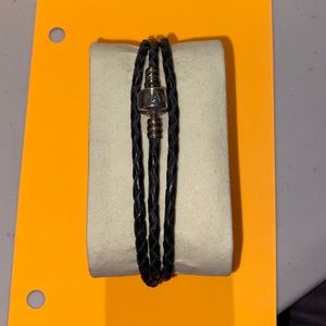 Pandora black leather wrap bracelet
